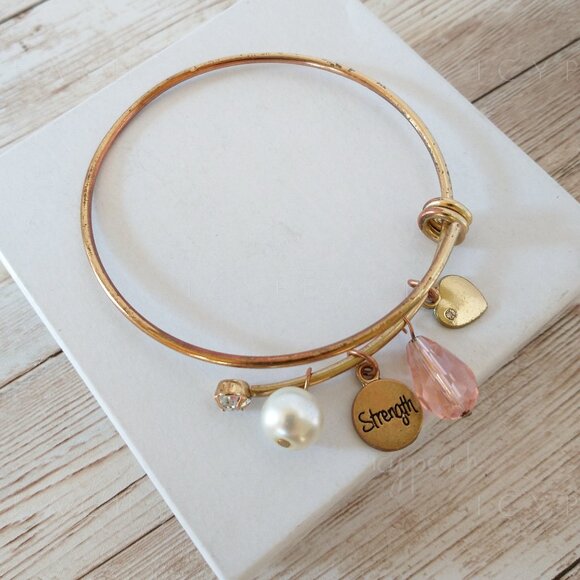 Ulta Strength Charm Bracelet Beaded Bangle Breast Cancer Awareness Jewelry - Picture 1 of 9